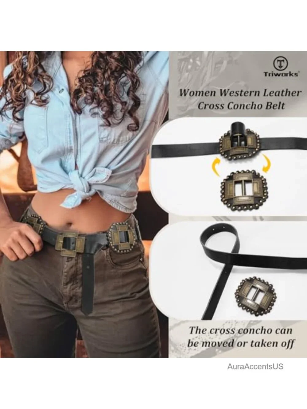 Western Concho Leather Belt Cowgirl Boho Chunky for Dresses Concert Festival